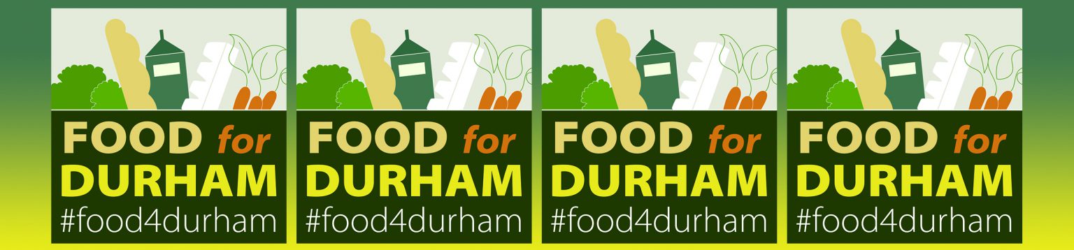 Food for Durham illustrative graphic with hashtag #food4durham